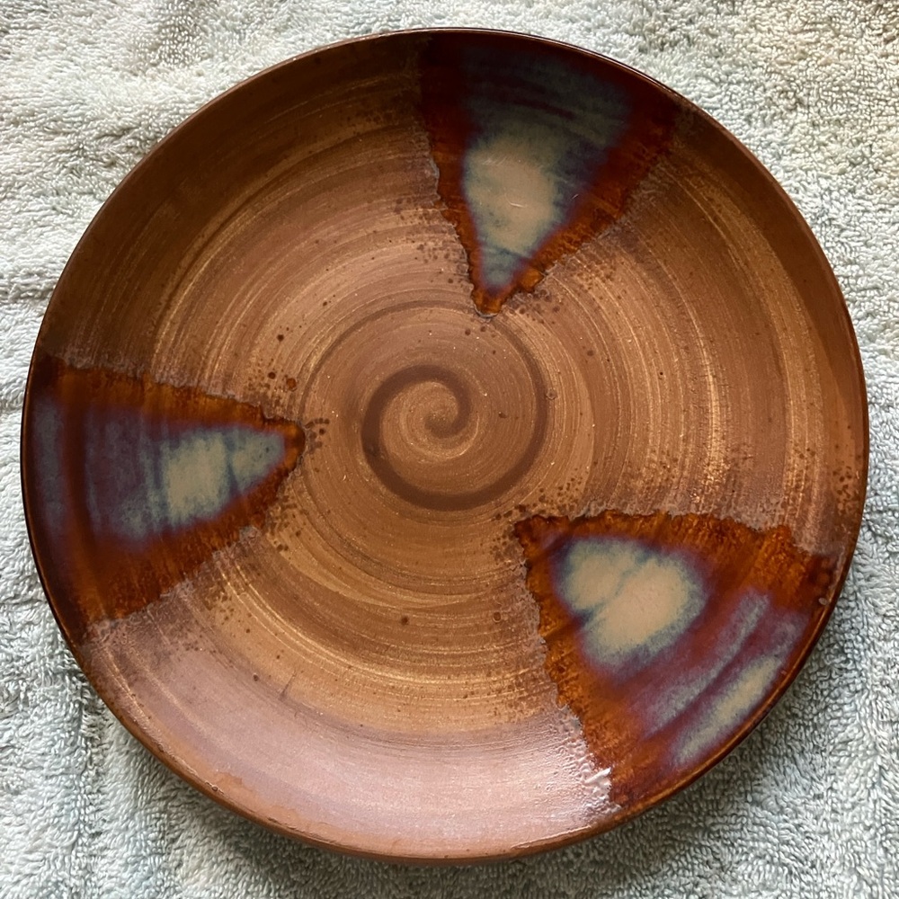 Sango Splash 11 “ Dinner Plate  and 8 1/4” Salad Plate Brown and Blue Stonewear